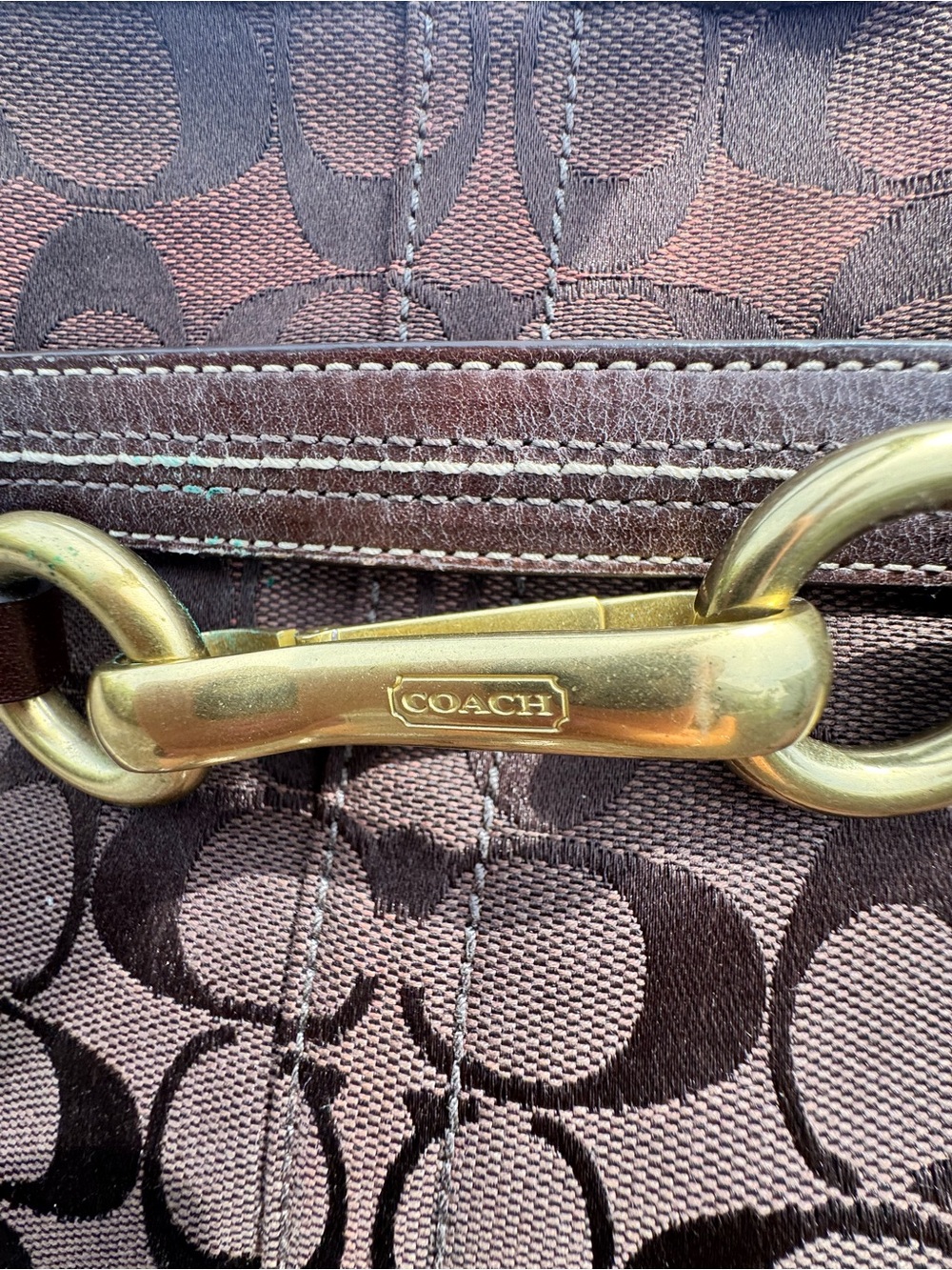 Coach Signature Buckle Hobo Shoulder Bag Brown Jacquard Pink Lining 2008 - Picture 11 of 16